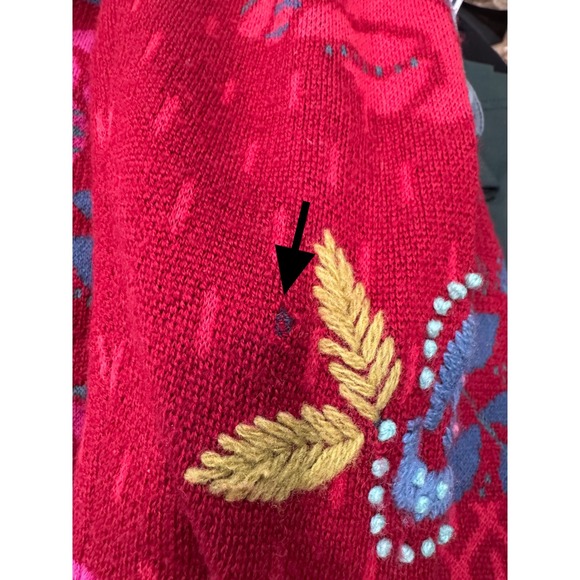 Gudrun Sjoden Roses Embroidered Button Front Cardigan Red Pink Floral‎ SM/Medium - Picture 12 of 12